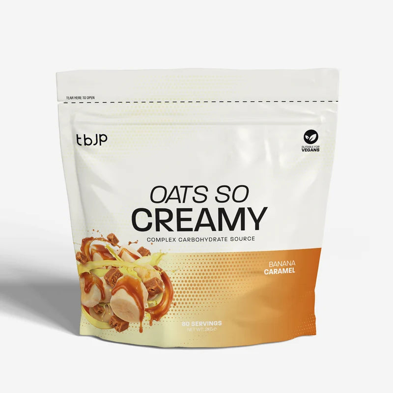 Oats So Creamy powder pouch, Banana Caramel flavor, front view