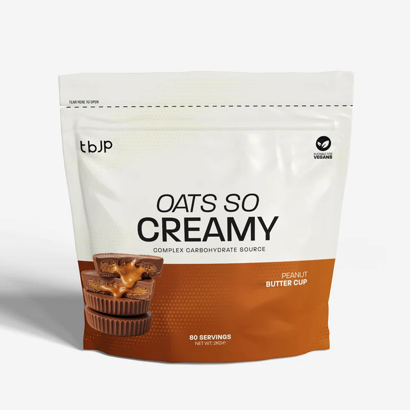 Oats So Creamy 2kg pouch in Peanut Butter Cup flavor, amber and white