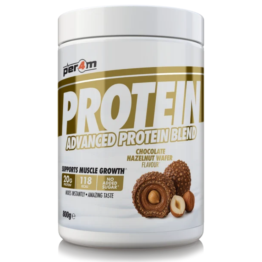 Per4m Advanced Whey Protein Blend tub, Chocolate Hazelnut Wafer flavour, 800g