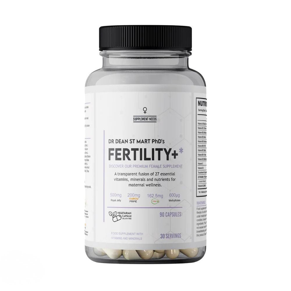 Supplement Needs Fertility+ supplement bottle with 90 capsules