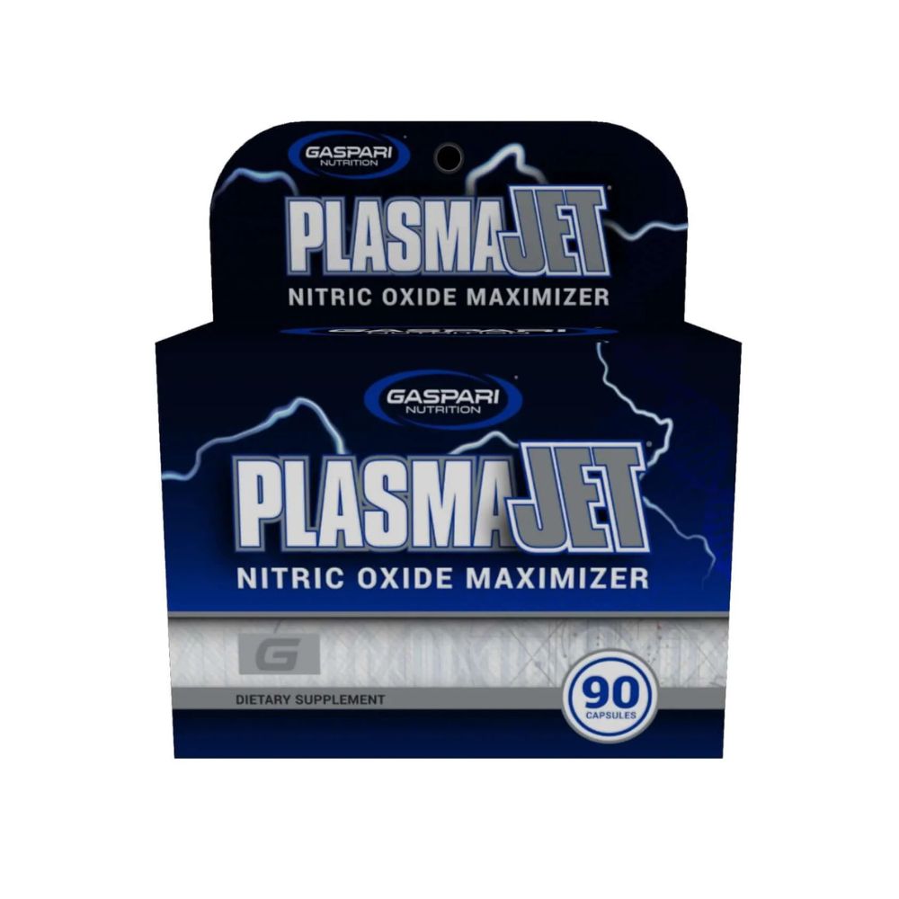 Gaspari PlasmaJet nitric oxide supplement box labeled 90 capsules