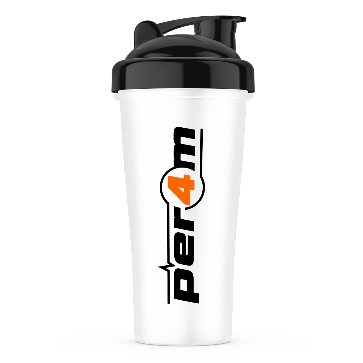 700ml white shaker bottle with black lid and printed logo