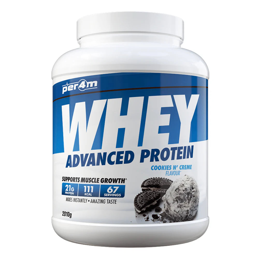 Per4m whey protein powder Cookies N' Creme flavor 2010g container with 21g protein per serving