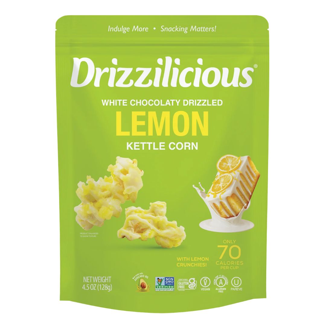 Lemon white chocolate drizzled kettle corn snack bag (128g)