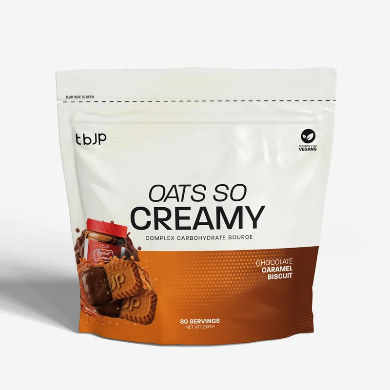 Oats So Creamy powder pouch, Chocolate Caramel Biscuit flavor, front view