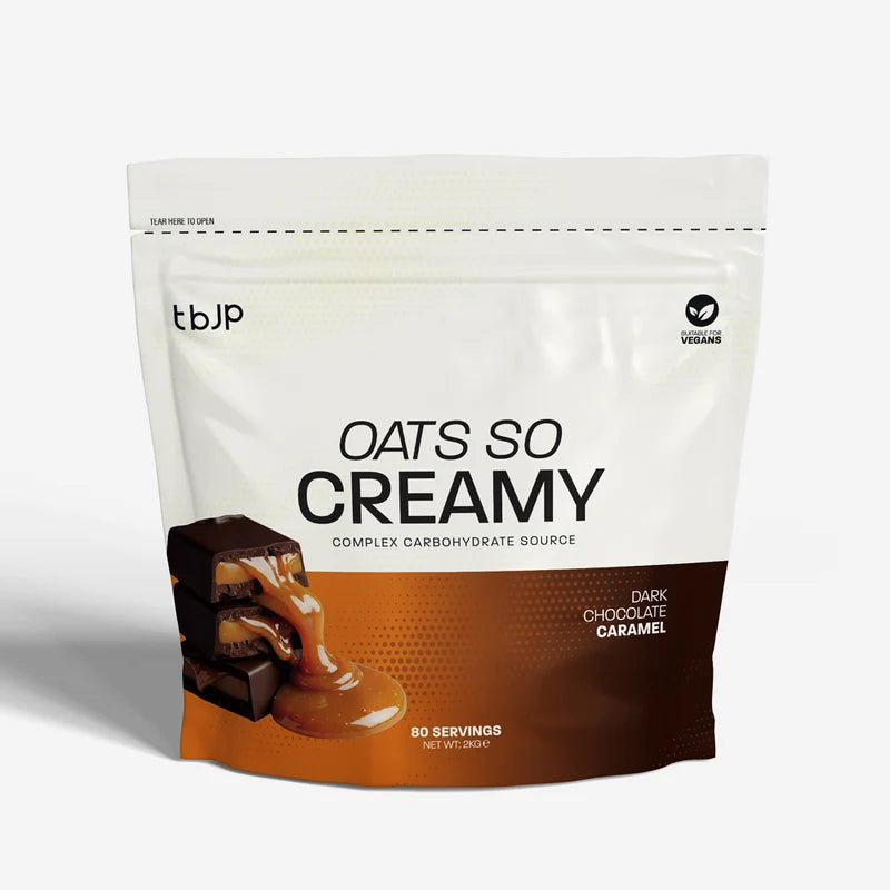 Oats So Creamy powder pouch, Dark Chocolate Caramel flavor, front view