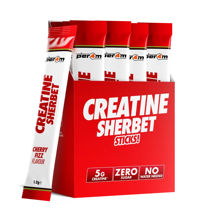 Creatine sherbet stick packs, cherry fizz flavour, 6.2g each