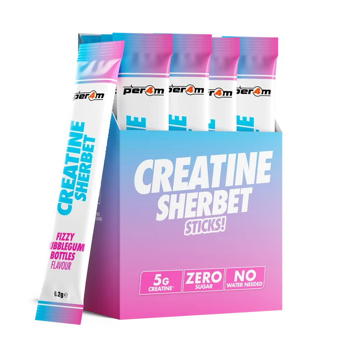 Creatine sherbet stick packs, fizzy bubblegum bottles flavour, 6.2g each