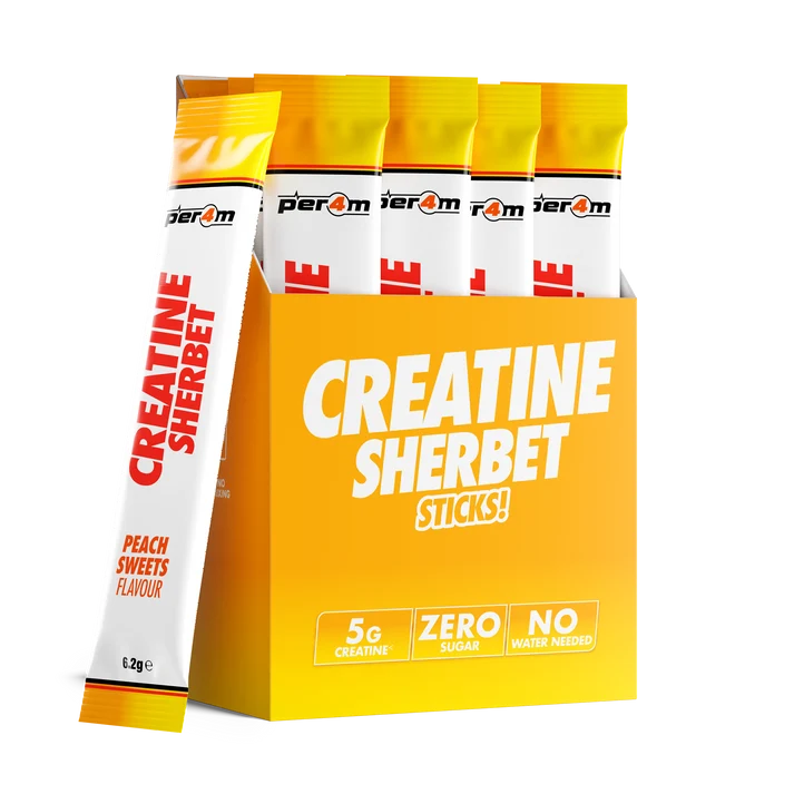 Creatine sherbet stick packs, peach sweets flavour, 6.2g each
