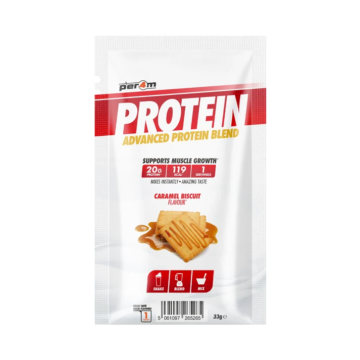 Per4m whey protein blend sample sachet, Caramel Biscuit flavor, 33 g