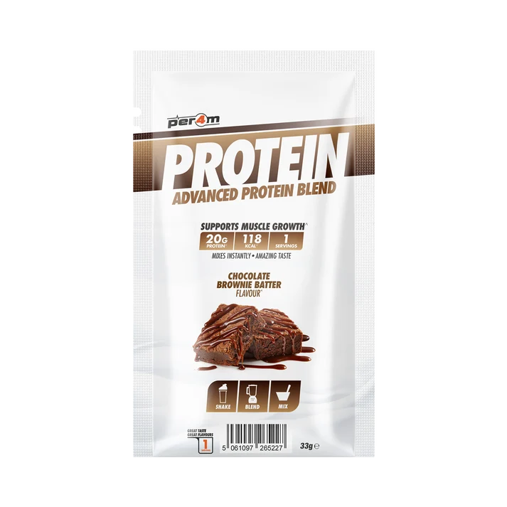 Per4m whey protein blend sample sachet, Chocolate Brownie Batter flavor, 33 g