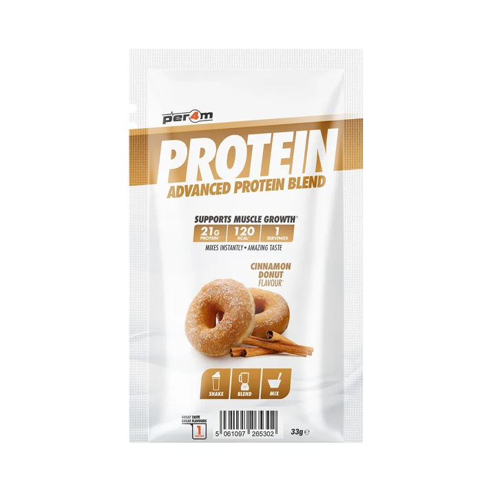 Per4m whey protein blend sample sachet, Cinnamon Donut flavor, 33 g