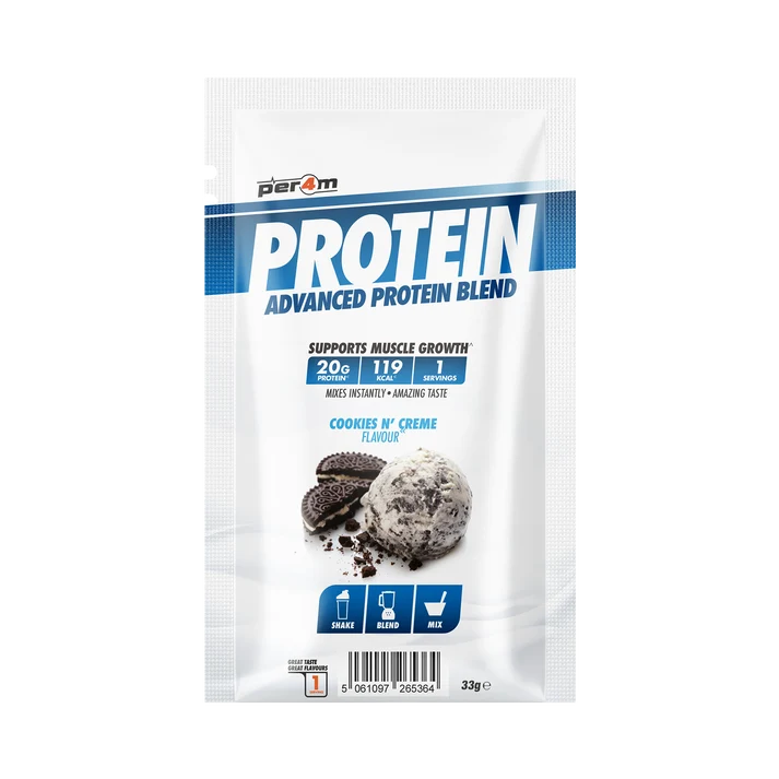 Per4m whey protein blend sample sachet, Cookie & Cream flavor, 33 g