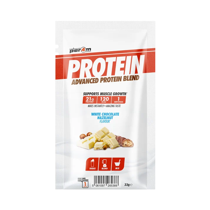 Per4m whey protein blend sample sachet, White Cocolate Hazelnut flavor, 33 g