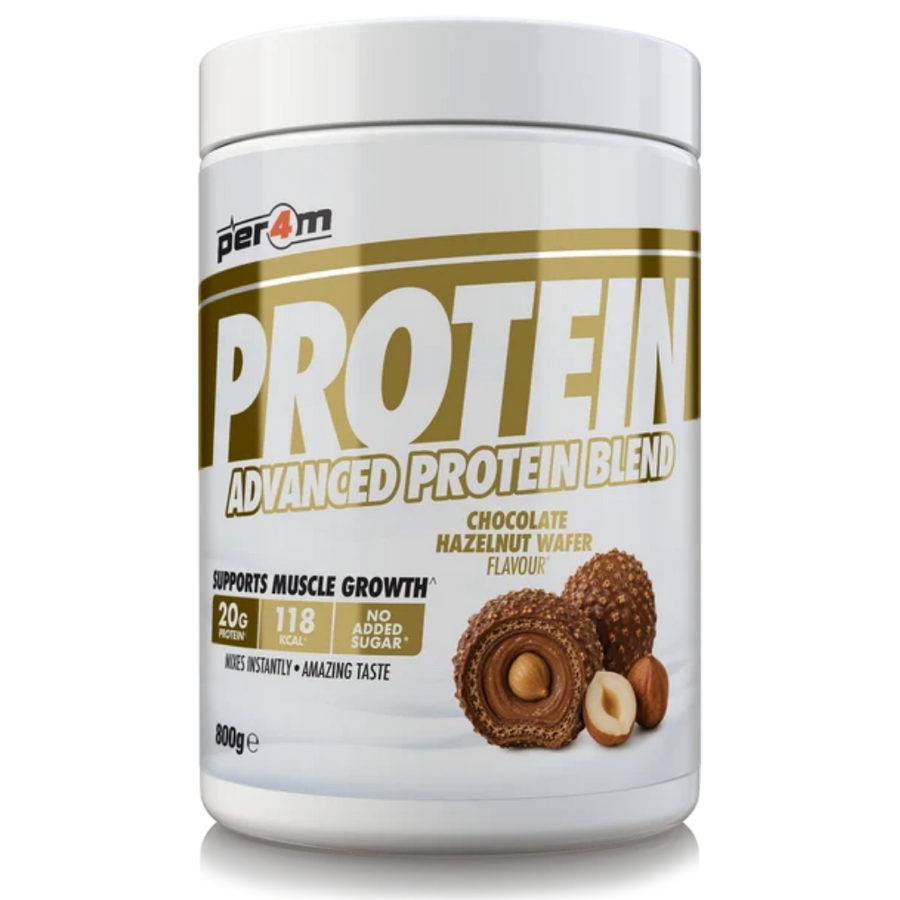 Per4m Advanced Whey Protein Blend tub, Chocolate Hazelnut Wafer flavour, 800g