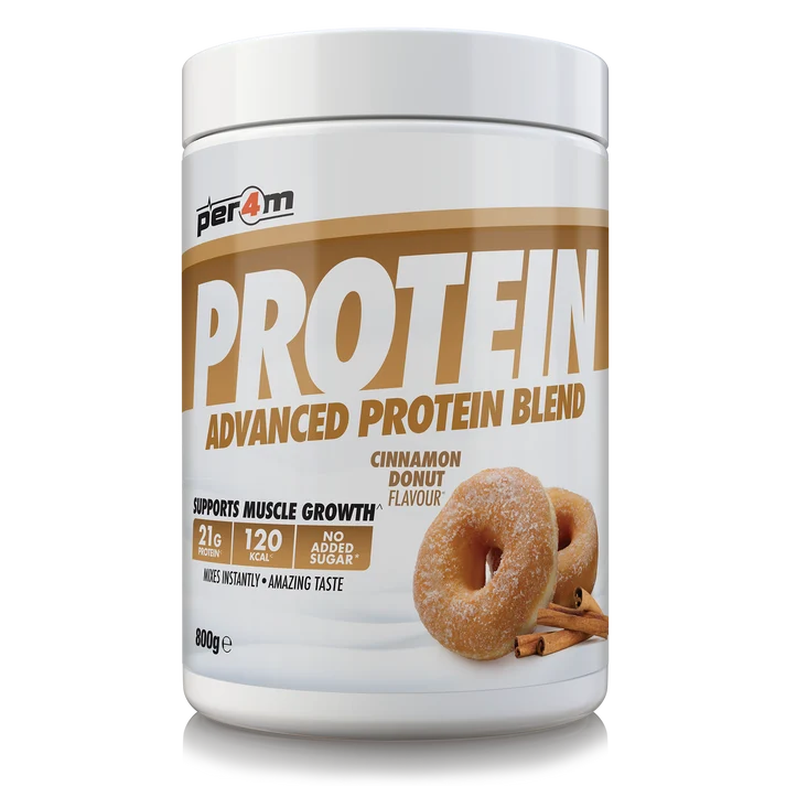 Per4m Advanced Whey Protein Blend tub, cinnamon donut flavor, 800g