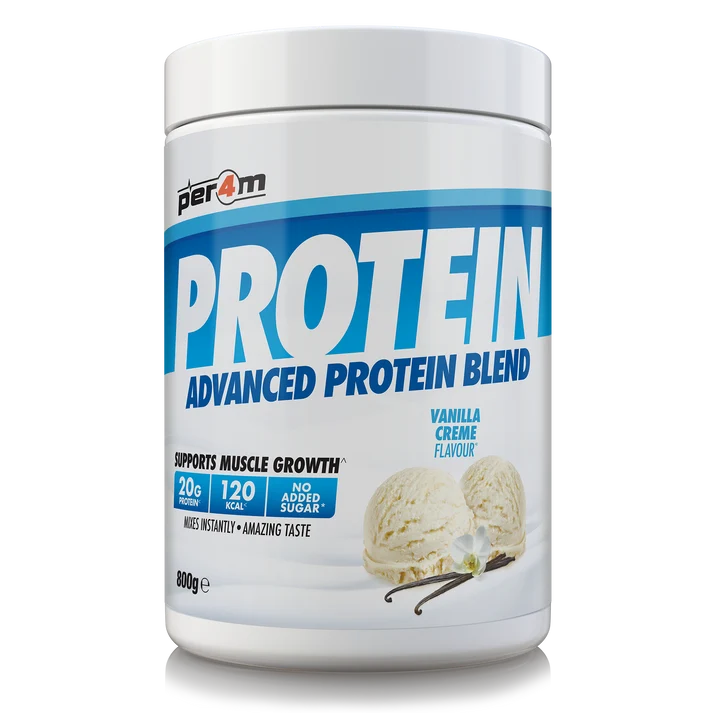 Per4m Advanced Whey Protein Blend tub, Vanilla Creme flavour, 800g