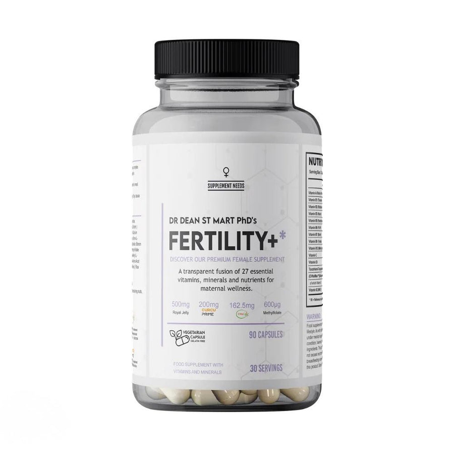 Supplement Needs Fertility+ supplement bottle with 90 capsules