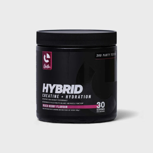 Hybrid creatine + hydration powder tub in Mixed Berry flavor, black label, 30 servings