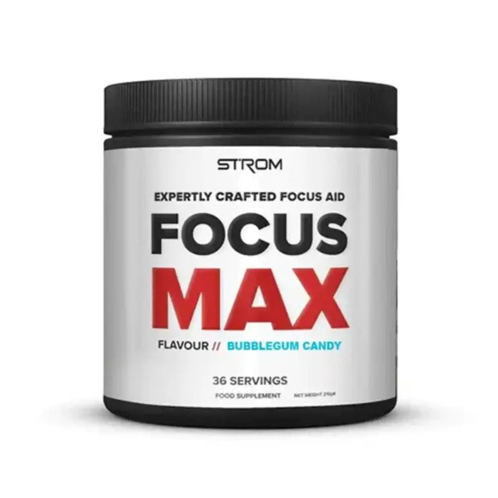 Focus Max sports supplement tub, bubblegum candy flavor, 36 servings